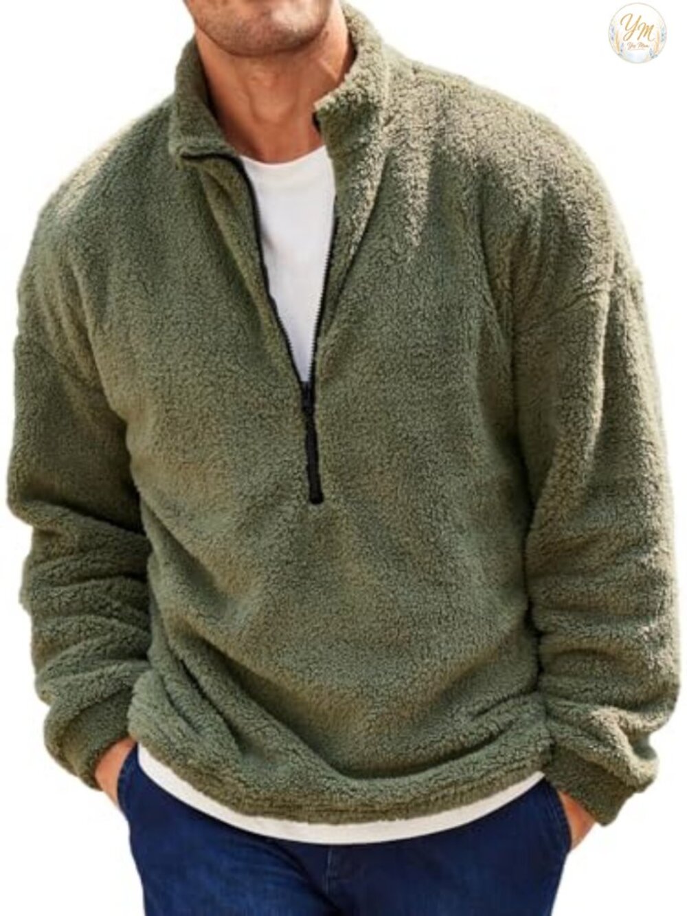 Runcati Men's Fuzzy Sherpa Quarter Zip Pullover Sweatshirt